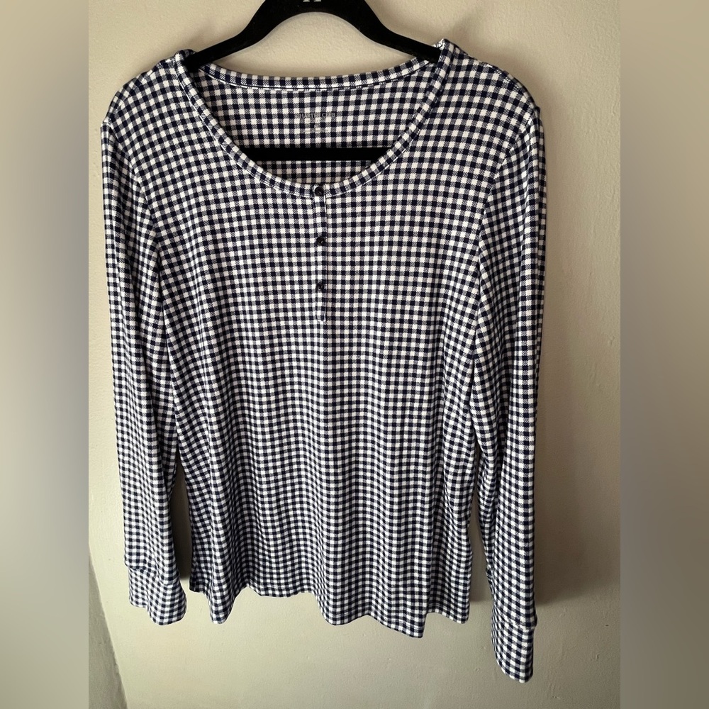 Charter Club Long Sleeve Pajama Top Blue & White Gingham Women’s Size Medium